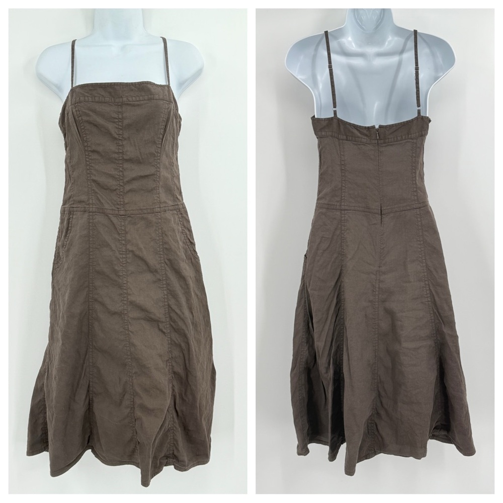 Theory Linen Blend Brown Midi Dress Size 6